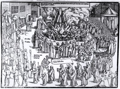 The Burning of the Remains of Martin Bucer and Paul Fagius on Market Hill in Cambridge in 1557, from 